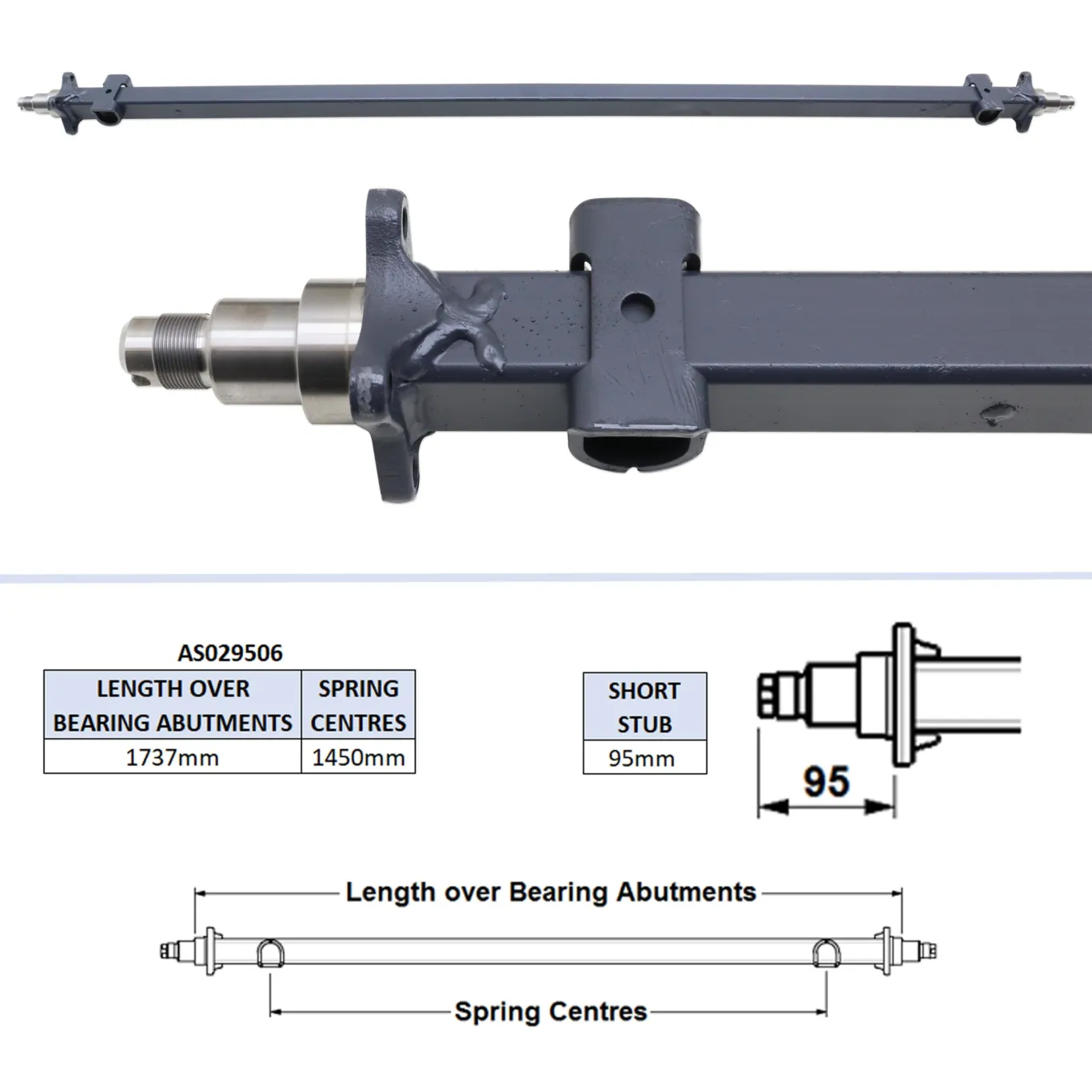 Aksel uden bremser 1450mm | 1737mm | 95mm