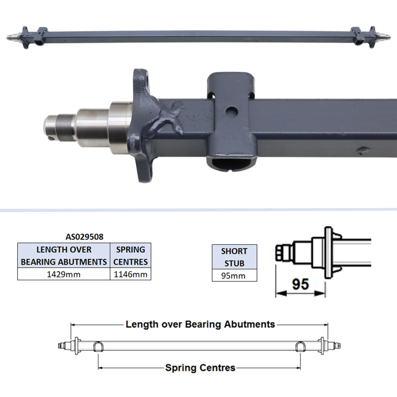 Aksel uden bremser 1429mm | 1146mm | 95mm