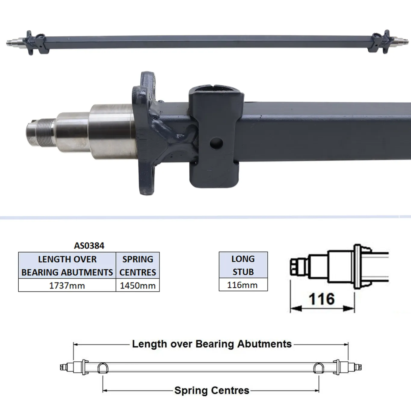 Aksel uden bremser 1450mm | 1737mm | 116mm