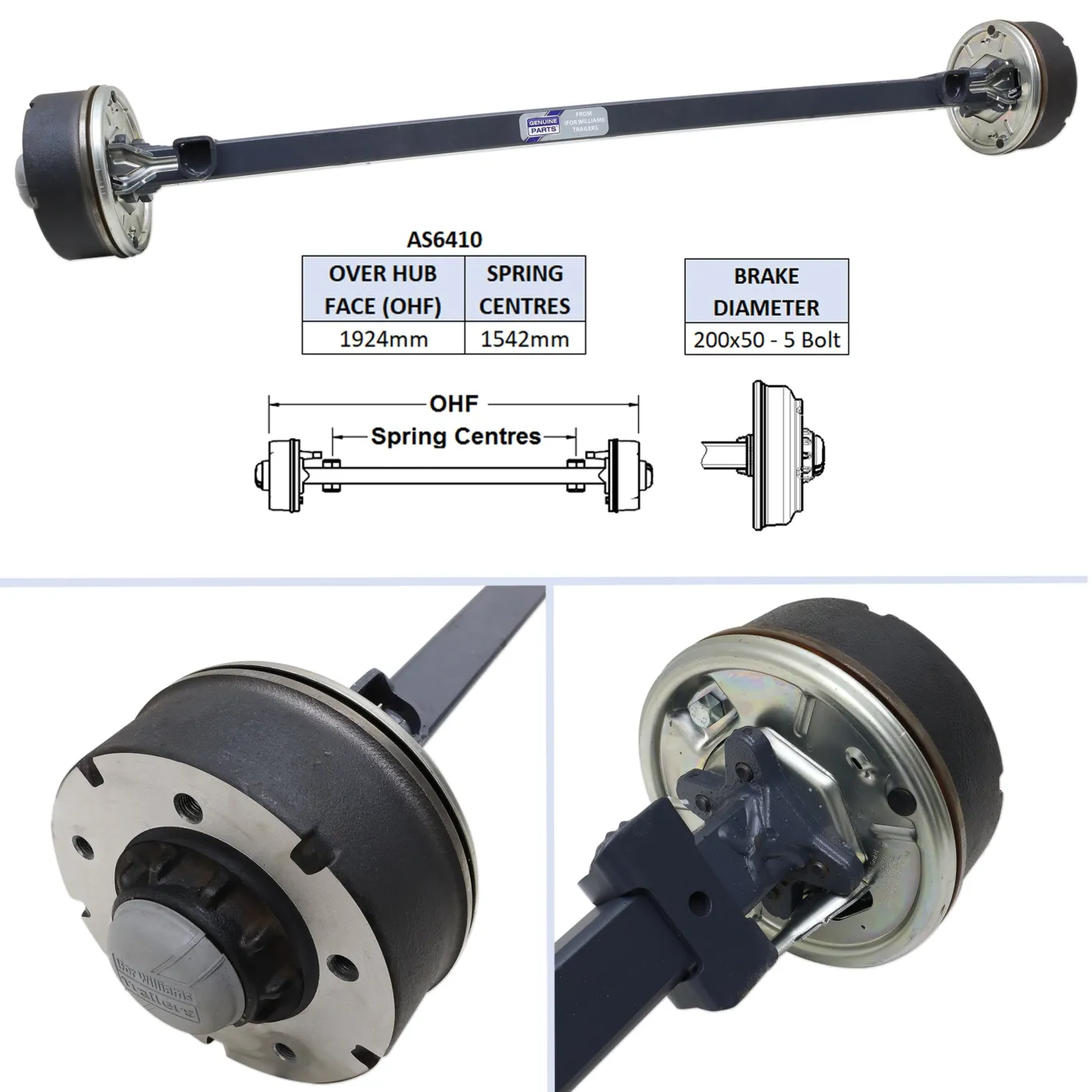 Aksel med bremser 1542mm | 1924mm | 200x50mm-5huls