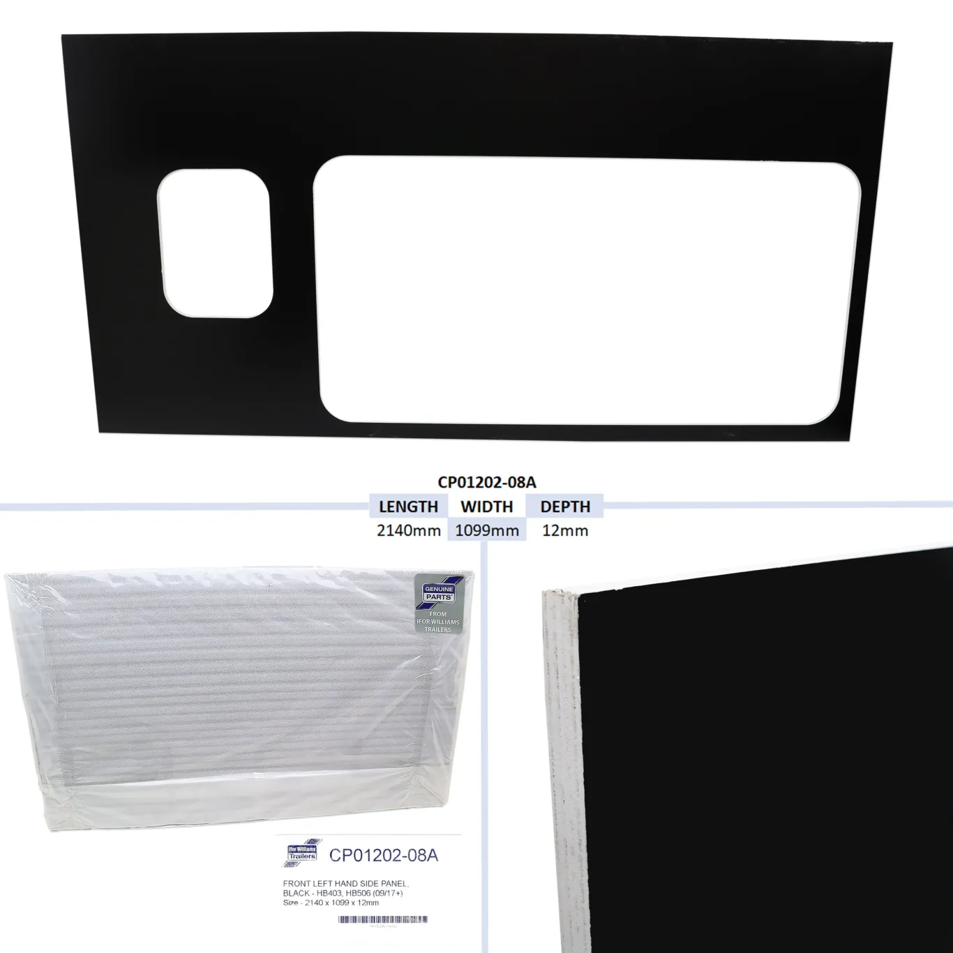 Panel front venstre ved inspektionsdør SORT (ny type)